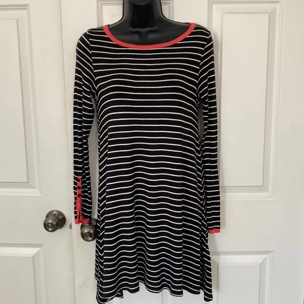 Buttons Striped Jersey long sleeve Tunic dress size XS blue white